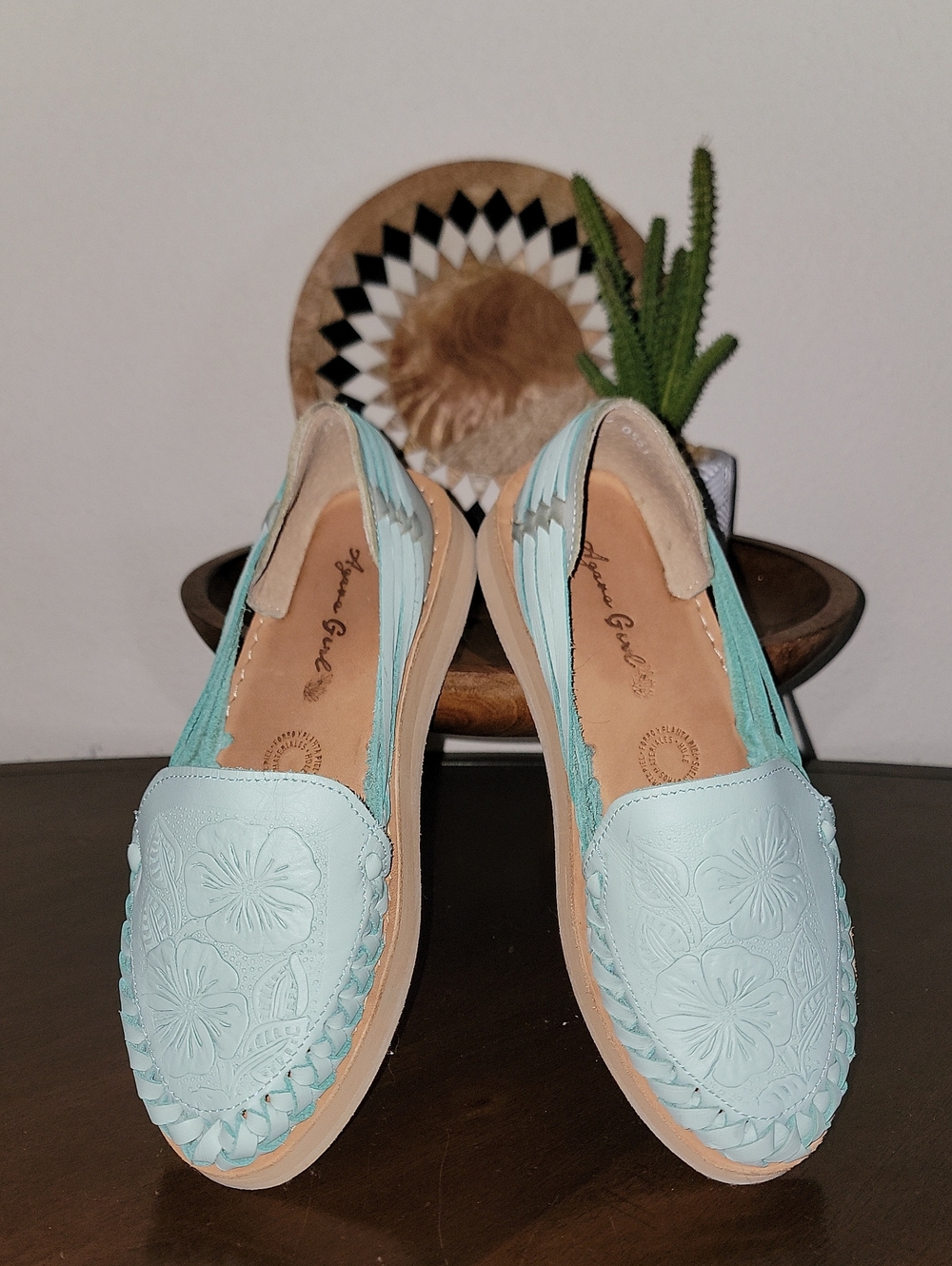 Light Blue Floral-Embossed Slip-On Moccasins Sz 7